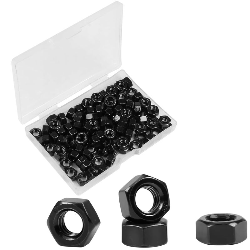 Yinpecly 100pcs M6-1.0 Hex Nut, Carbon Steel Grade 8.8, Black Oxide, M6x1.0mm Hex Drive, Metric Hexagon Hex Nut Black, Small Nuts Fasteners, Right Hand, M6 Replacement Nut - Image 1